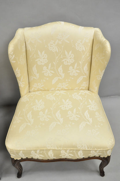 Vintage French Country Provincial Cherry Cabriole Leg Slipper Lounge Chair Pair