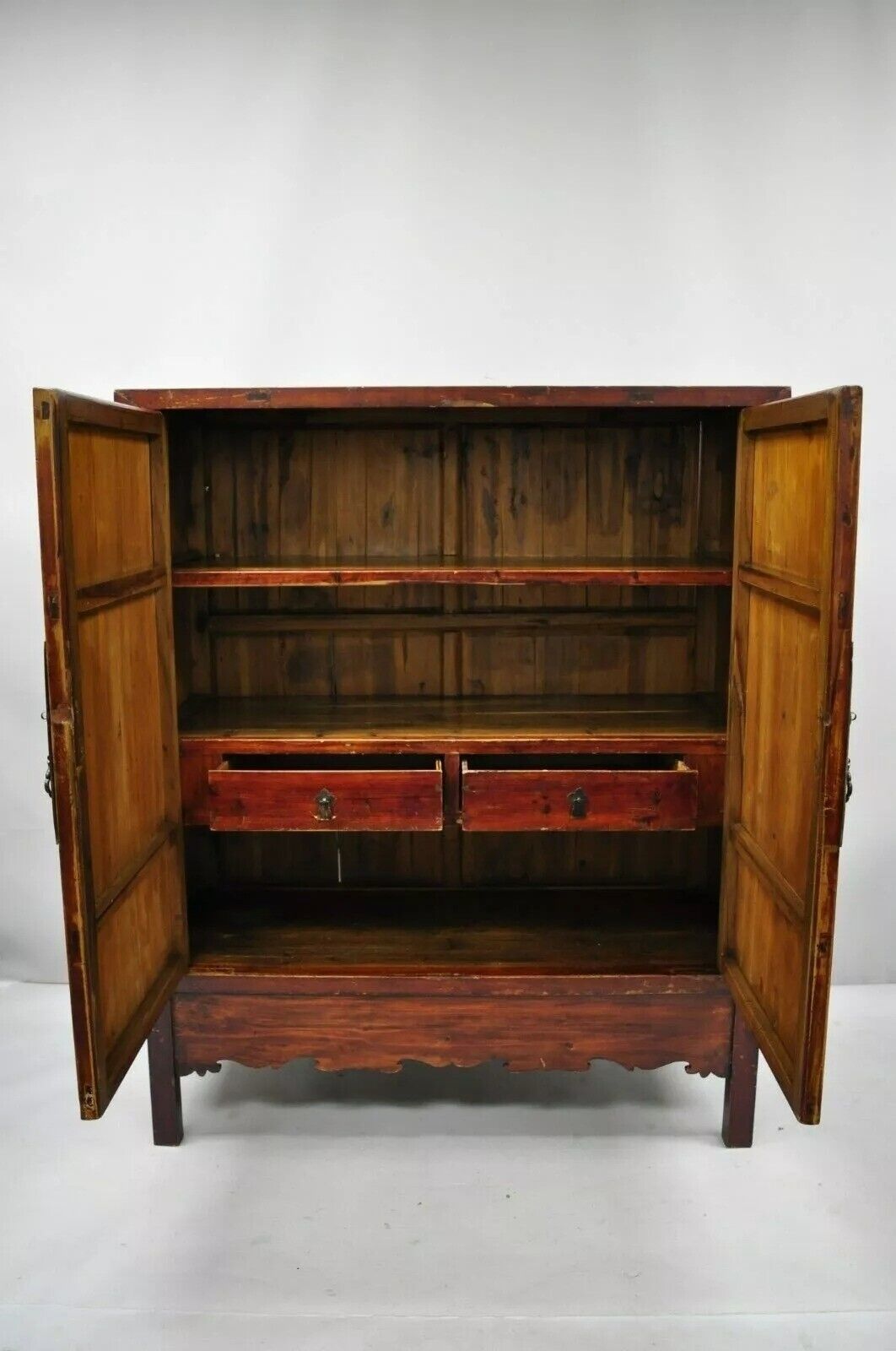 Antique Asian Red Lacquer Oriental Chinese Wedding Cabinet 2 Door Cupboard