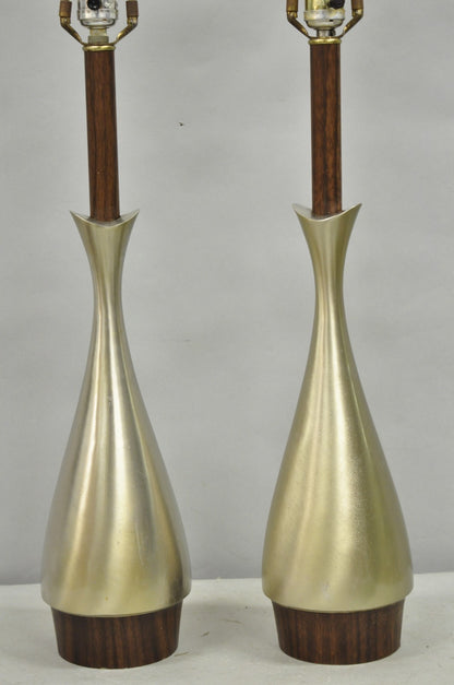 Vintage Mid Century Modern Sculptural Brushed Metal Table Lamps by Laurel - Pair