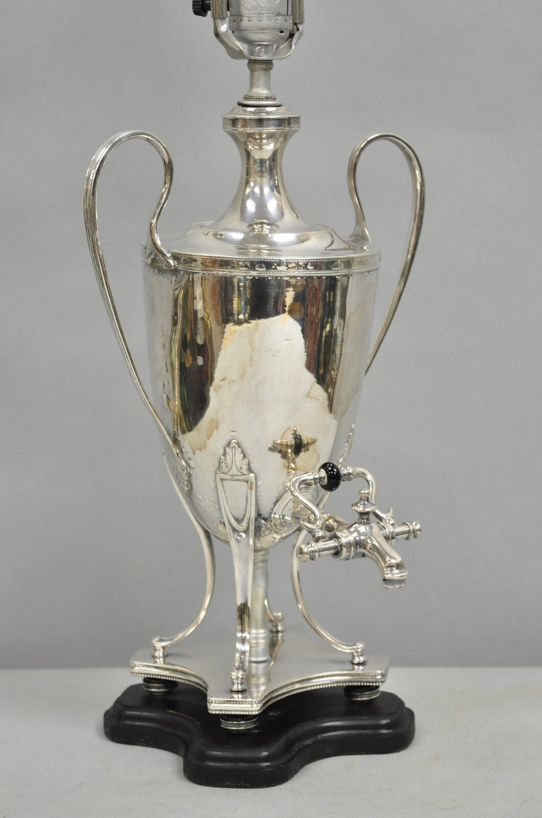 Vintage English Georgian Silver Plated Urn Trophy Cup Samovar Table Lamp