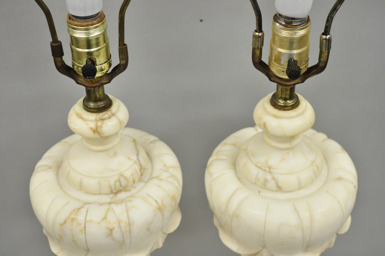 Antique French Empire Carved Italian White Marble Victorian Table Lamps - a Pair