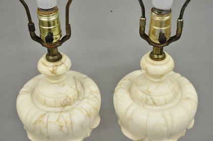 Antique French Empire Carved Italian White Marble Victorian Table Lamps - a Pair