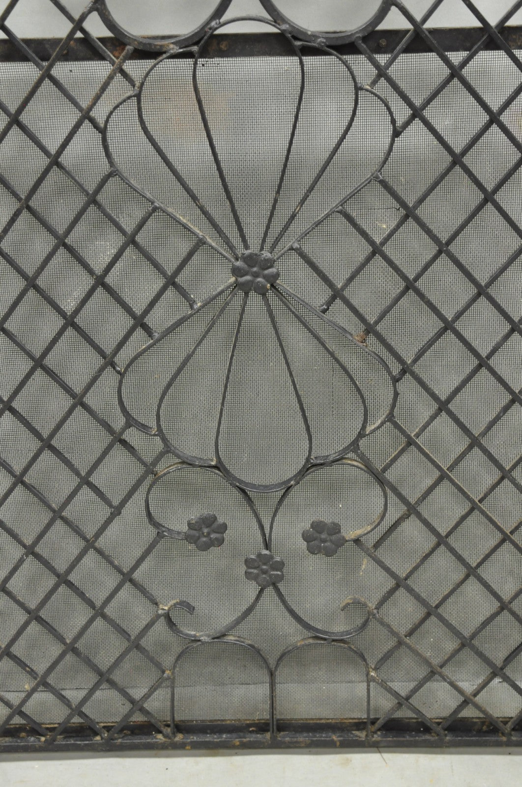 Antique Gothic Arts & Crafts Wrought Iron Scrolling Folding Fireplace Screen