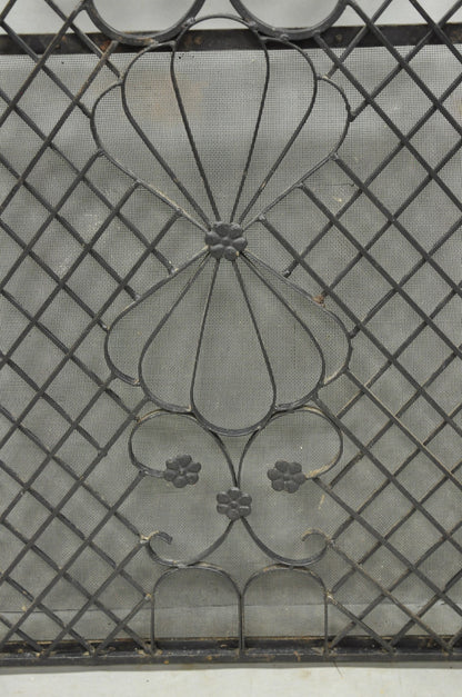 Antique Gothic Arts & Crafts Wrought Iron Scrolling Folding Fireplace Screen