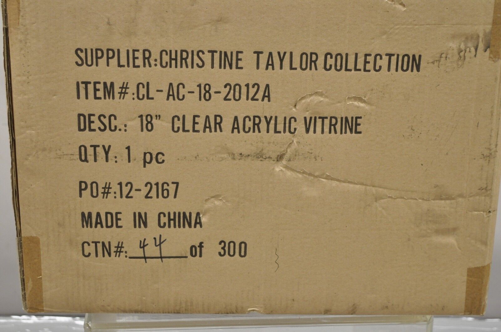 5 Sided 18" Clear Acrylic Lucite Vitrine Display Case Christine Taylor Coll.