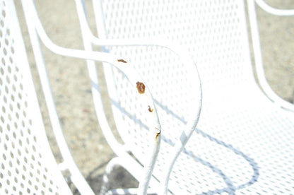 Vintage Russell Woodard White Wrought Iron Garden Patio Arm Chairs - a Pair