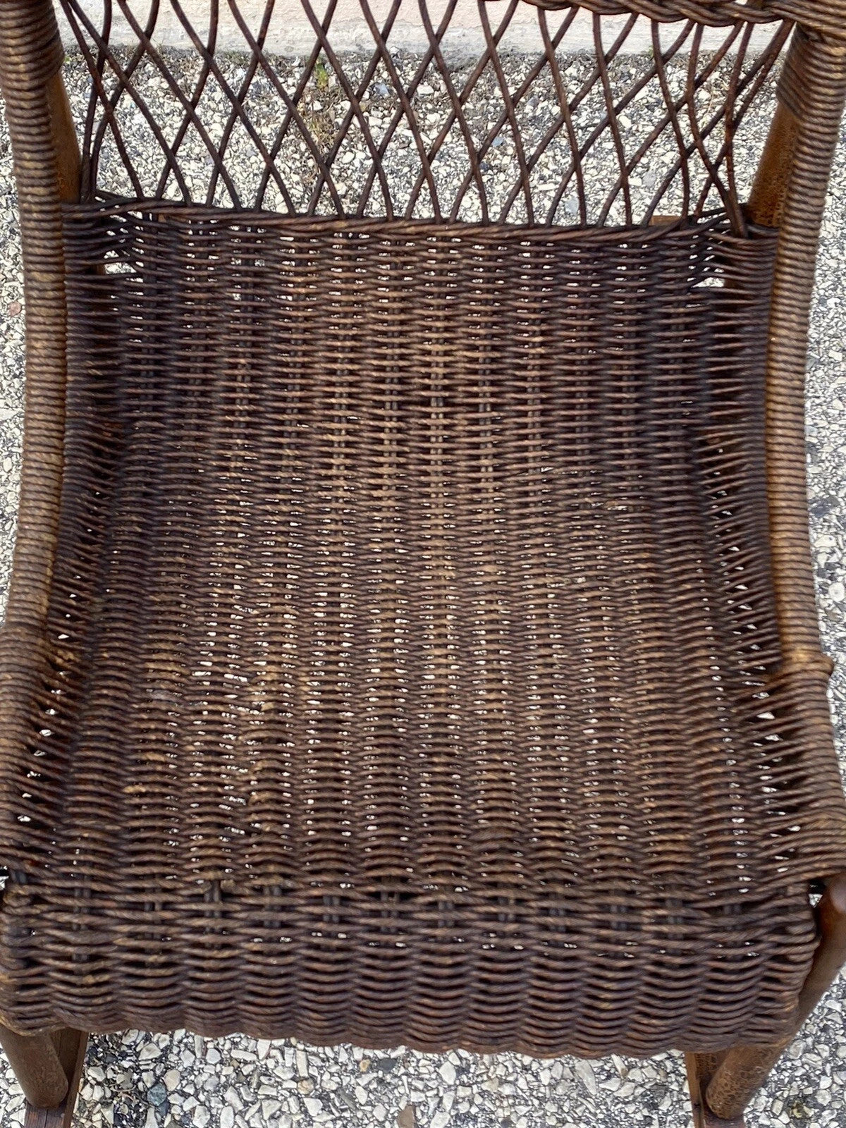 Antique Victorian Wicker and Rattan Wooden Small Rocking Chair Rocker