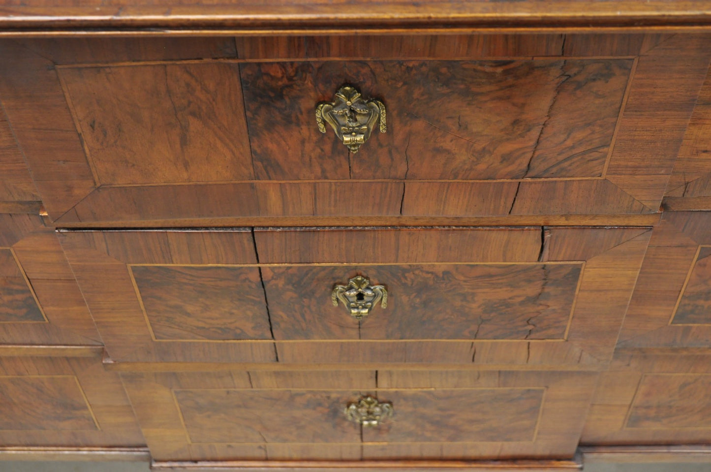 Antique Italian Biedermeier Burr Walnut 3 Drawer Commode Dresser Chest of Drawer