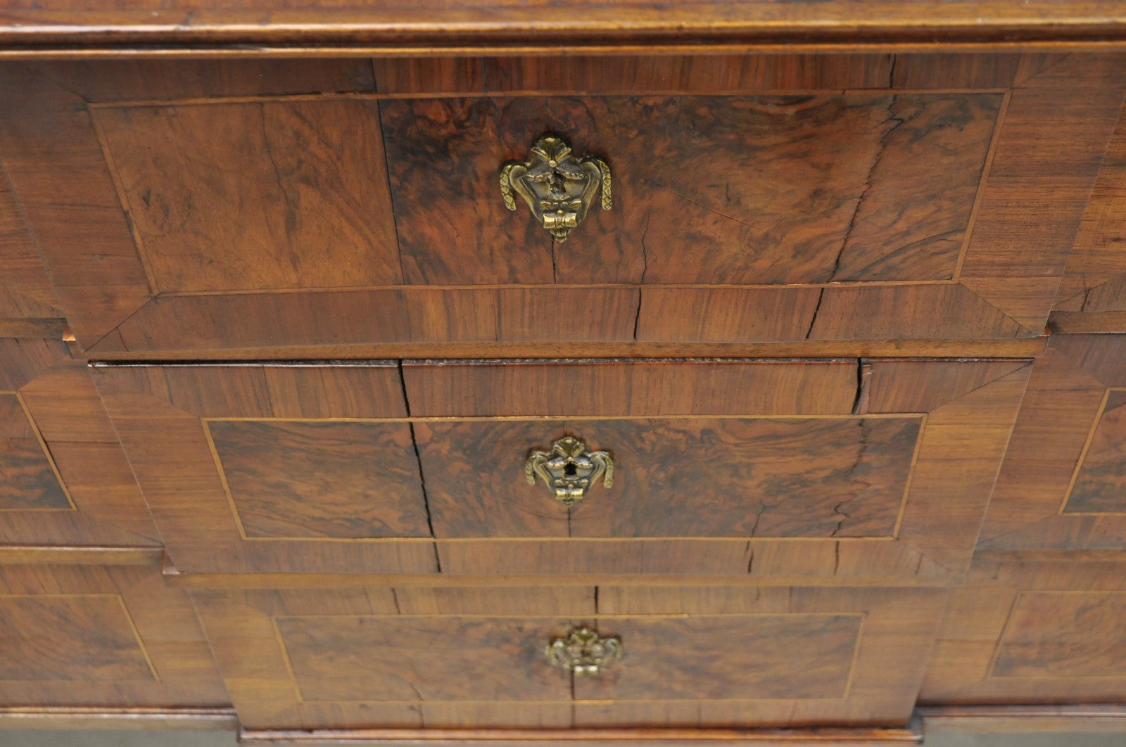 Antique Italian Biedermeier Burr Walnut 3 Drawer Commode Dresser Chest of Drawer