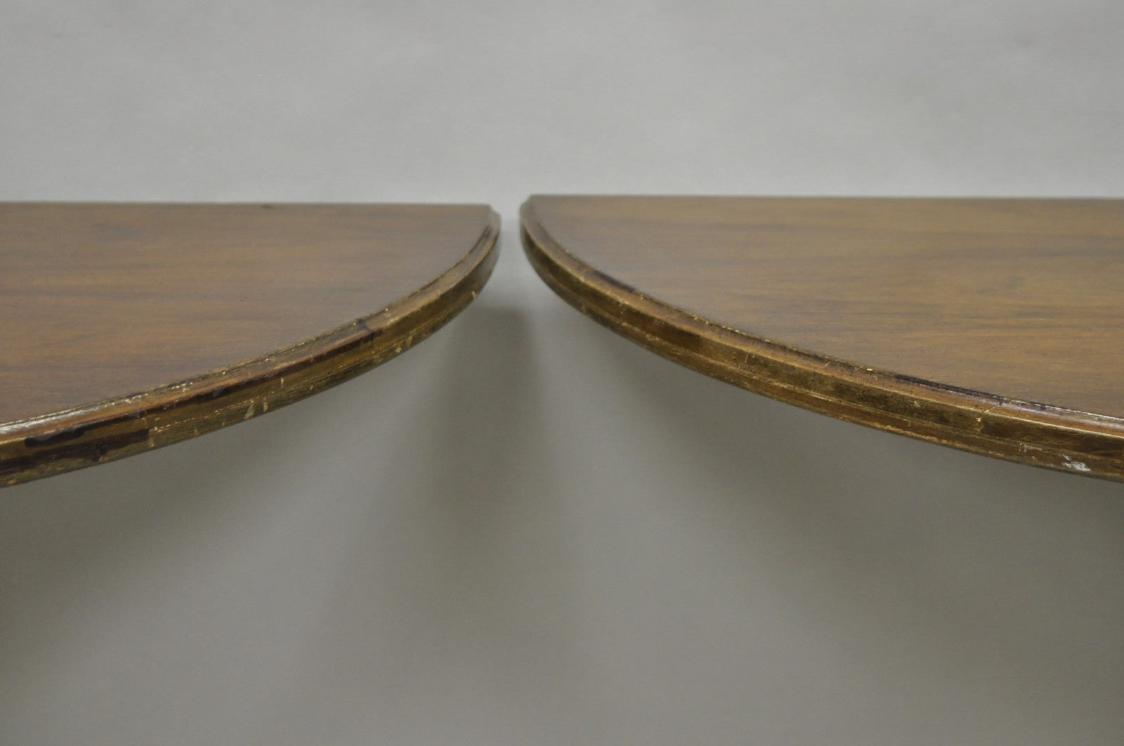 Hollywood Regency Carved Wood Pineapple Demilune Console Hall Tables - a Pair