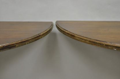 Hollywood Regency Carved Wood Pineapple Demilune Console Hall Tables - a Pair