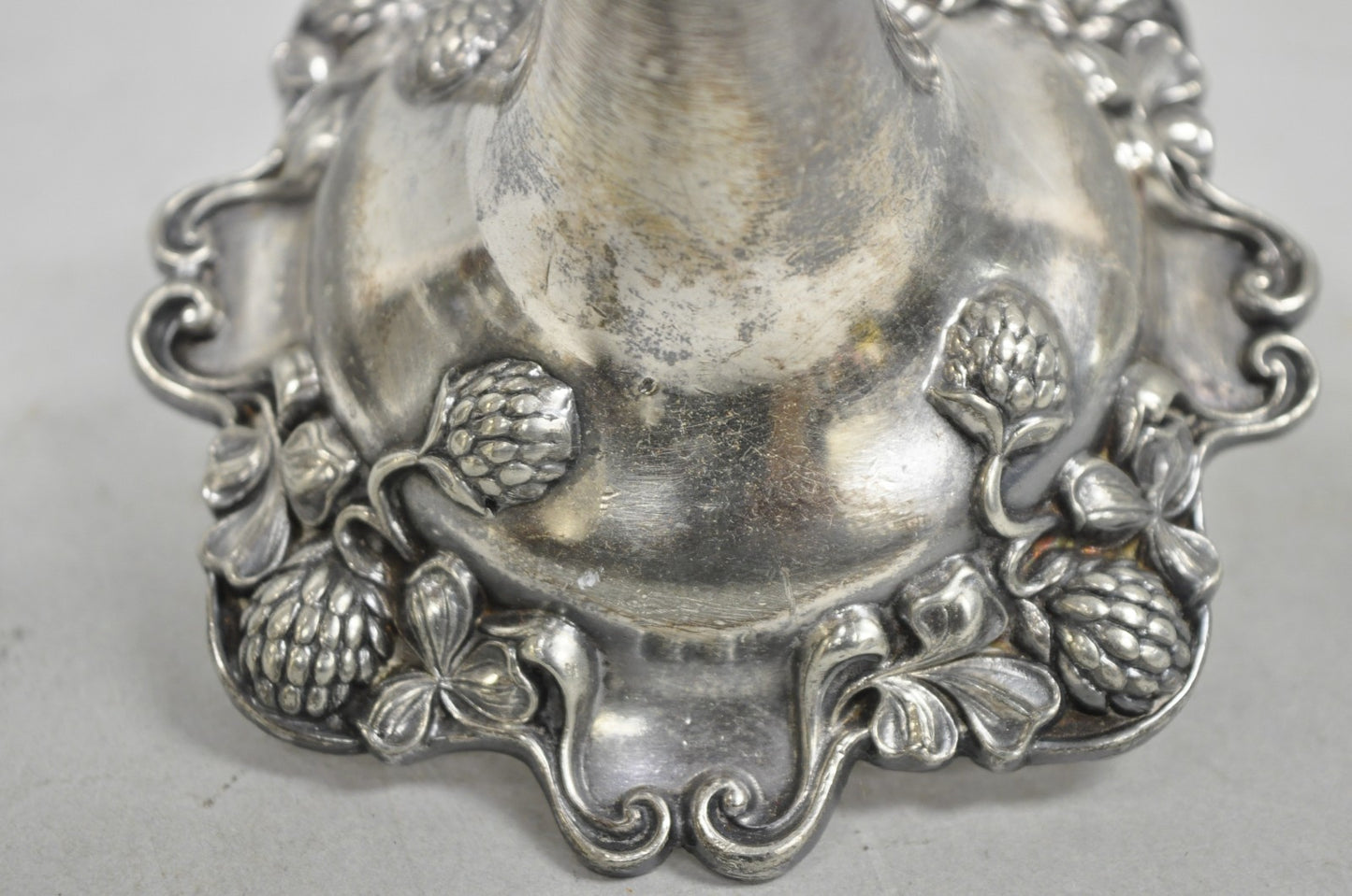 Antique Art Nouveau Silver Plated Floral Repousse 8" Candlestick by Victor