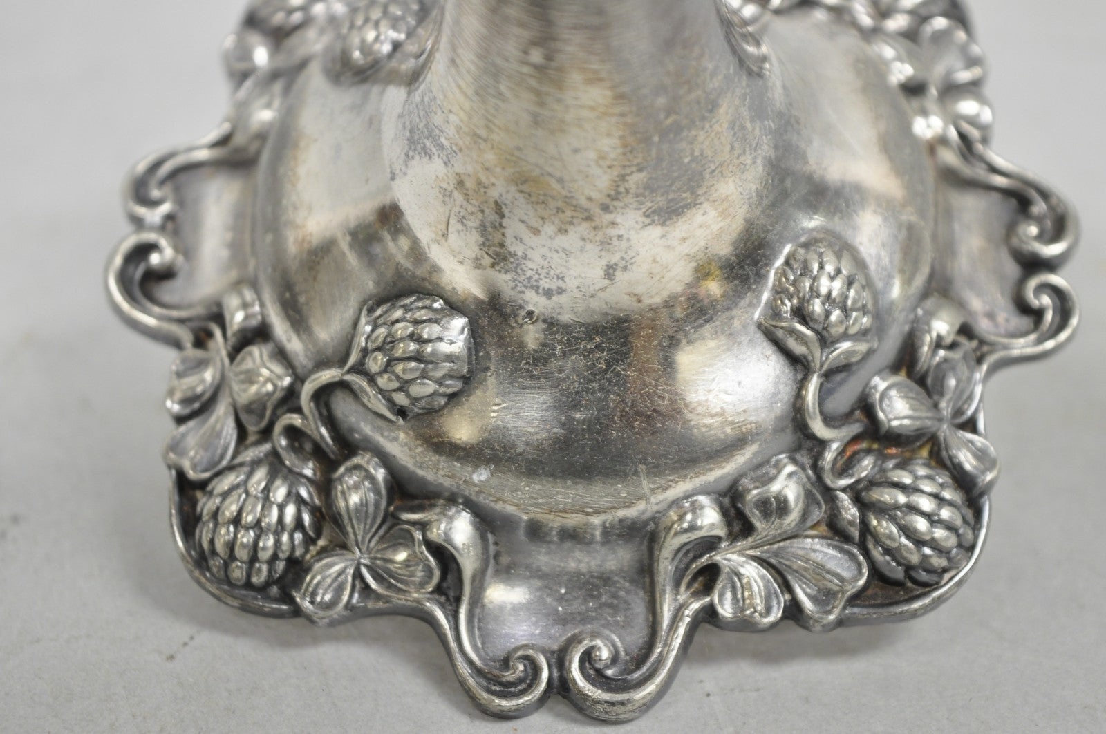 Antique Art Nouveau Silver Plated Floral Repousse 8" Candlestick by Victor