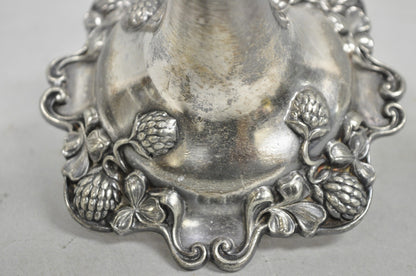 Antique Art Nouveau Silver Plated Floral Repousse 8" Candlestick by Victor