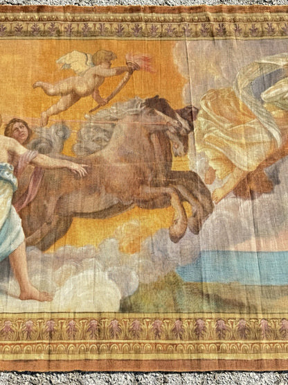 19th C. French Toile Peinte Hand Painted 112" Tapestry after Reni "The Aurora"