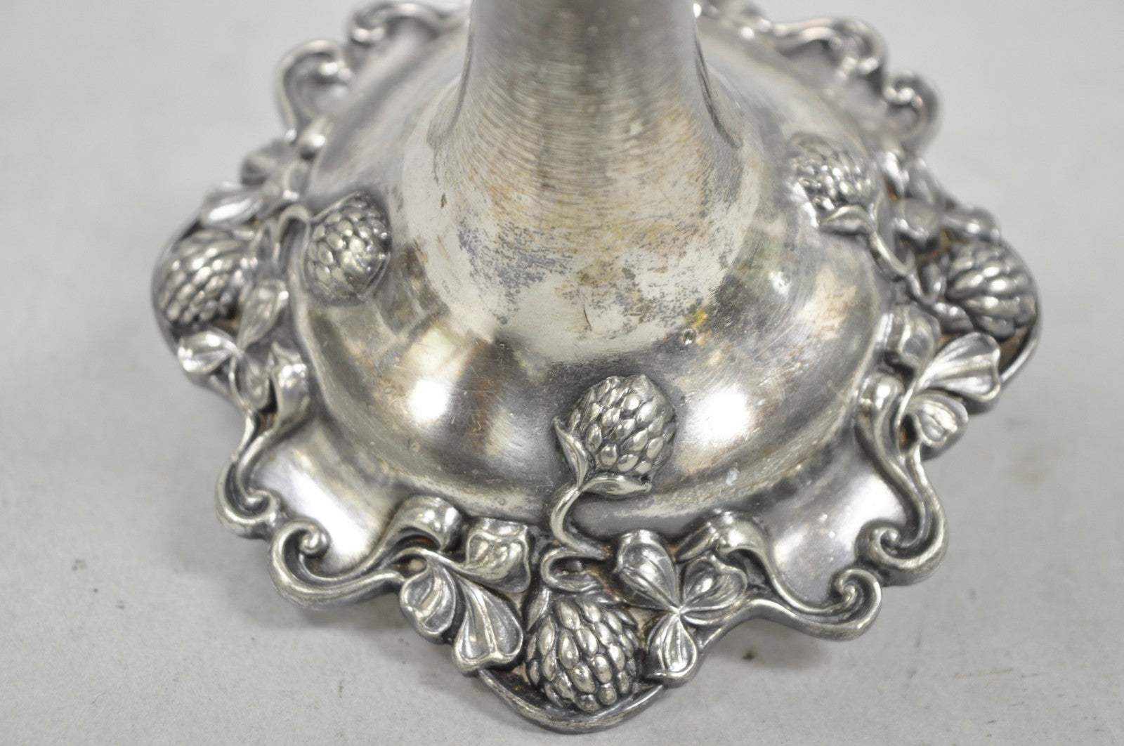 Antique Art Nouveau Silver Plated Floral Repousse 8" Candlestick by Victor
