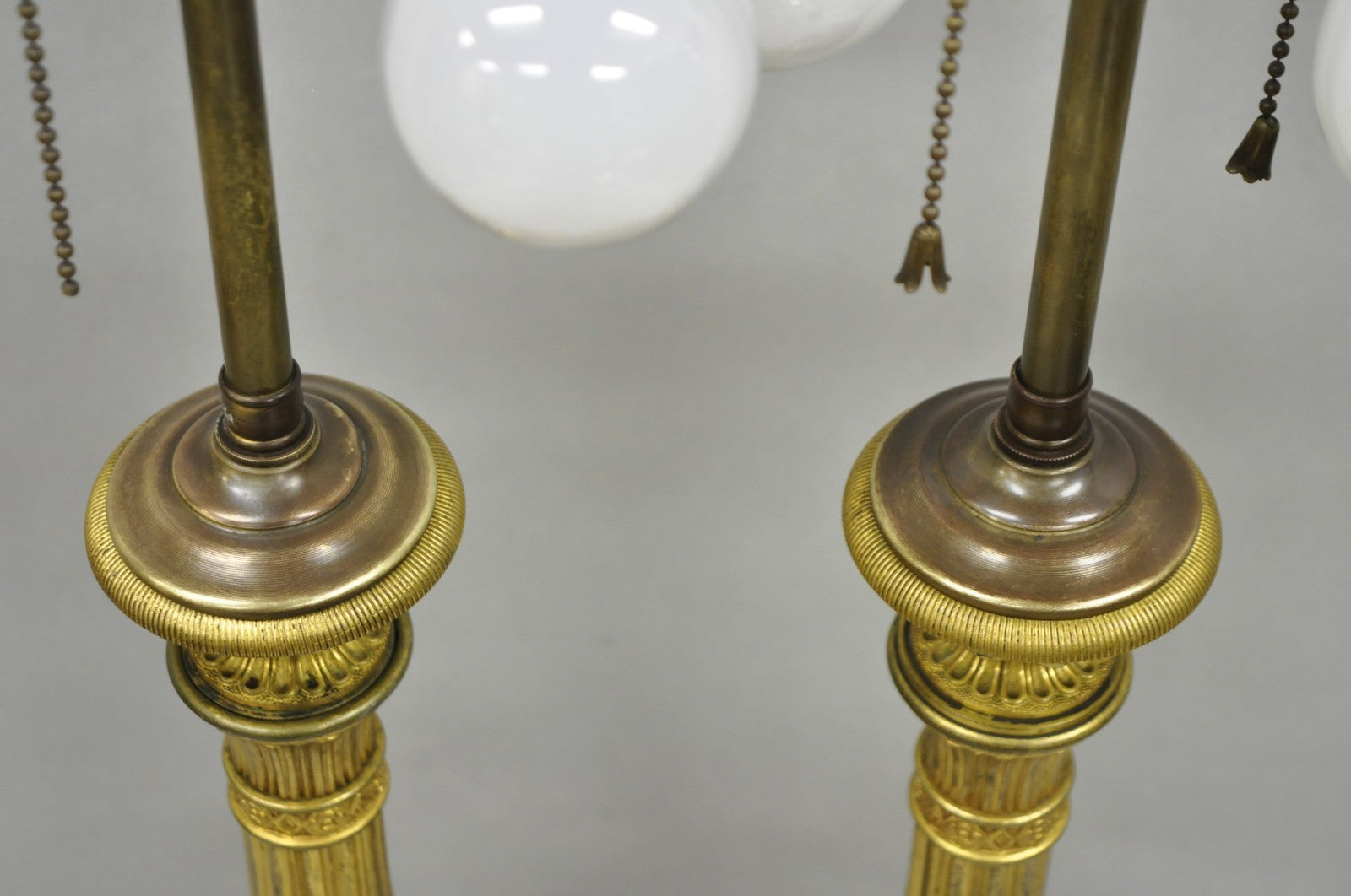 Antique French Empire Neoclassical Bronze Candlestick Column Table Lamps a Pair