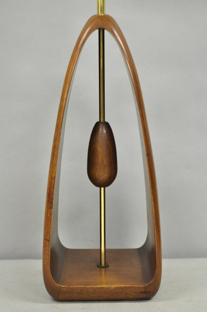 Vintage Modeline Mid Century Modern Sculpted Walnut Pull Chain Table Lamp