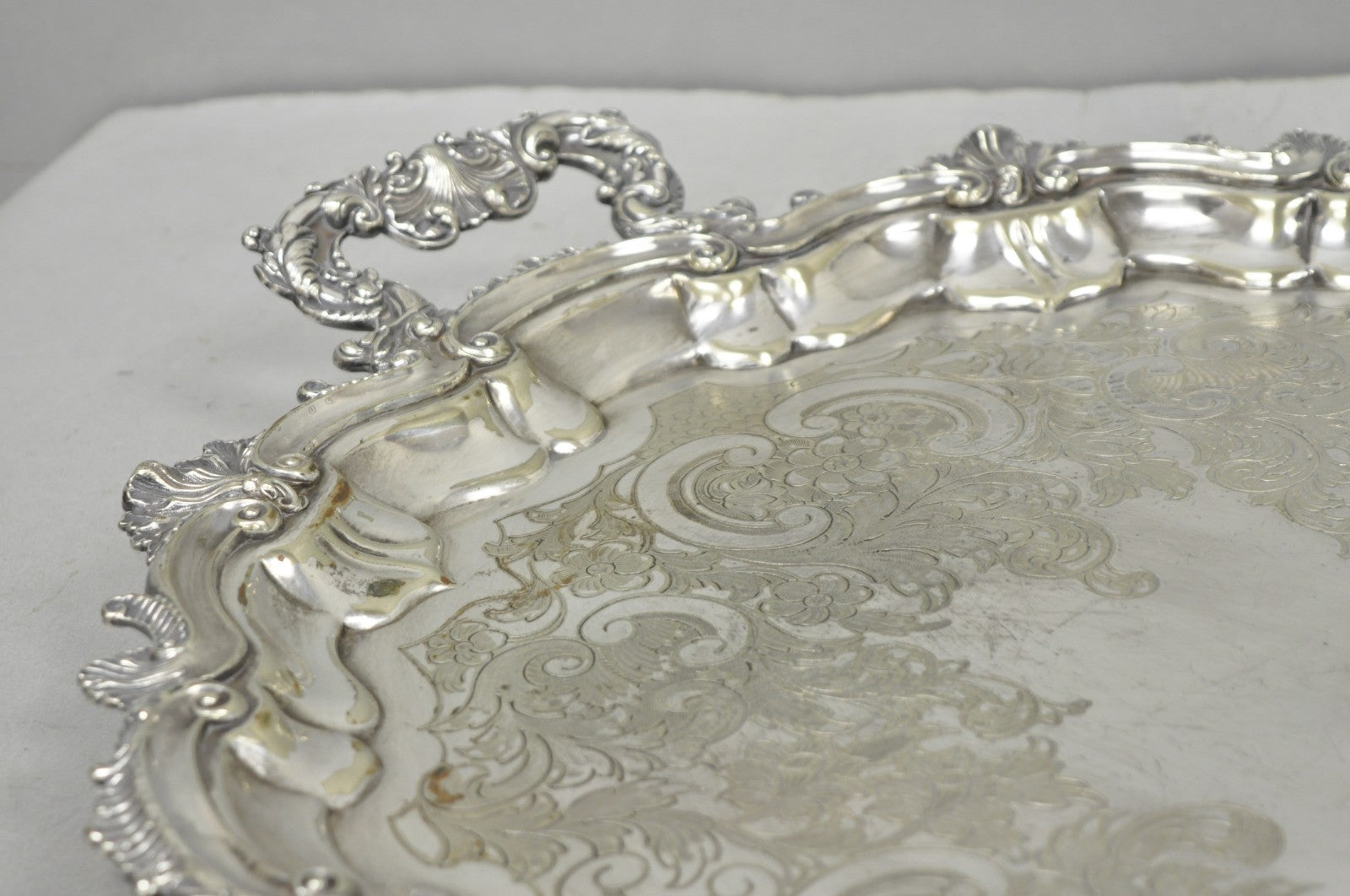 Antique Gorham English Victorian Silver Plated Scalloped Serving Platter Tray