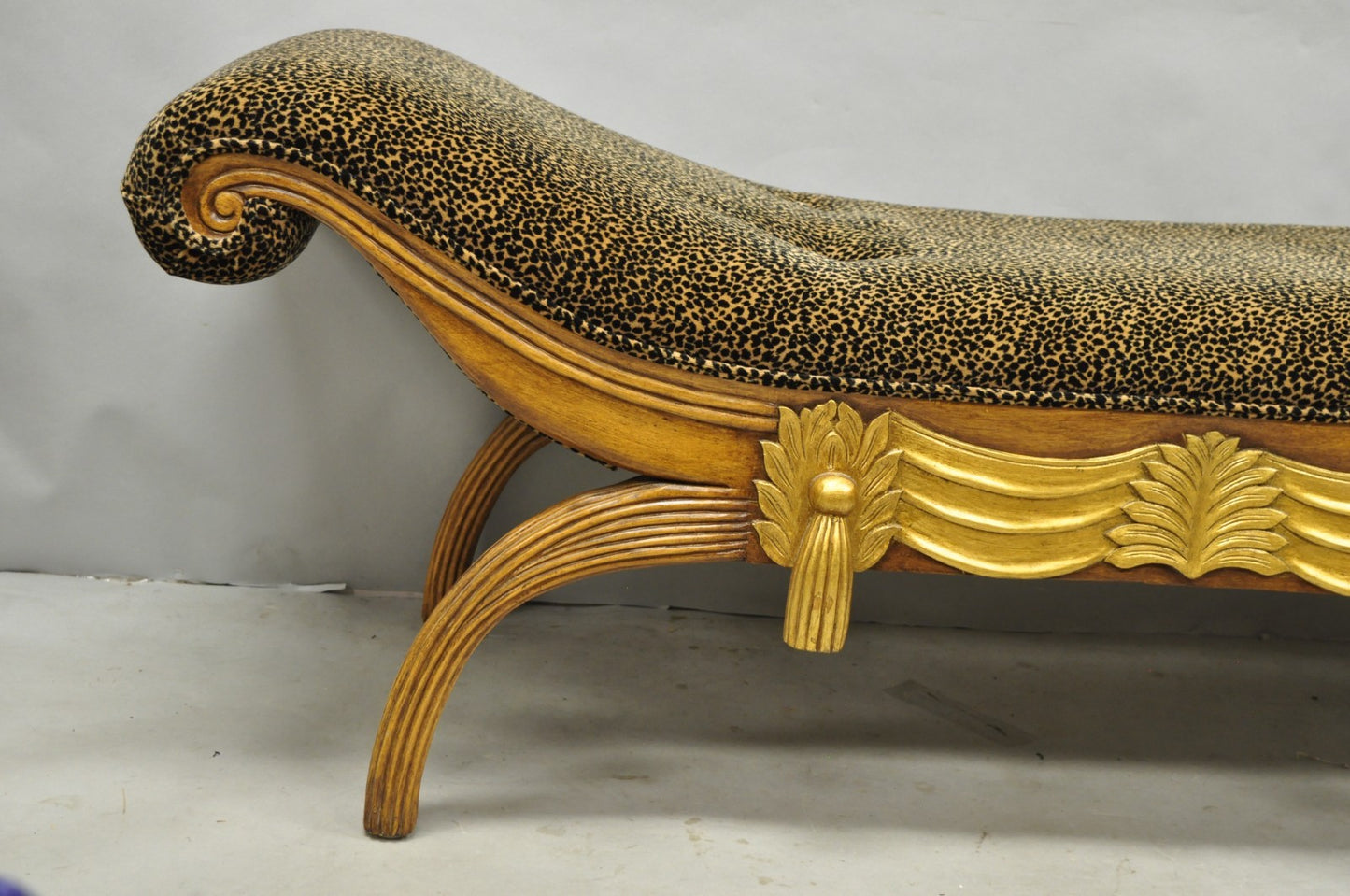 Vintage Italian Hollywood Regency Style Leopard Print Upholstered Window Bench