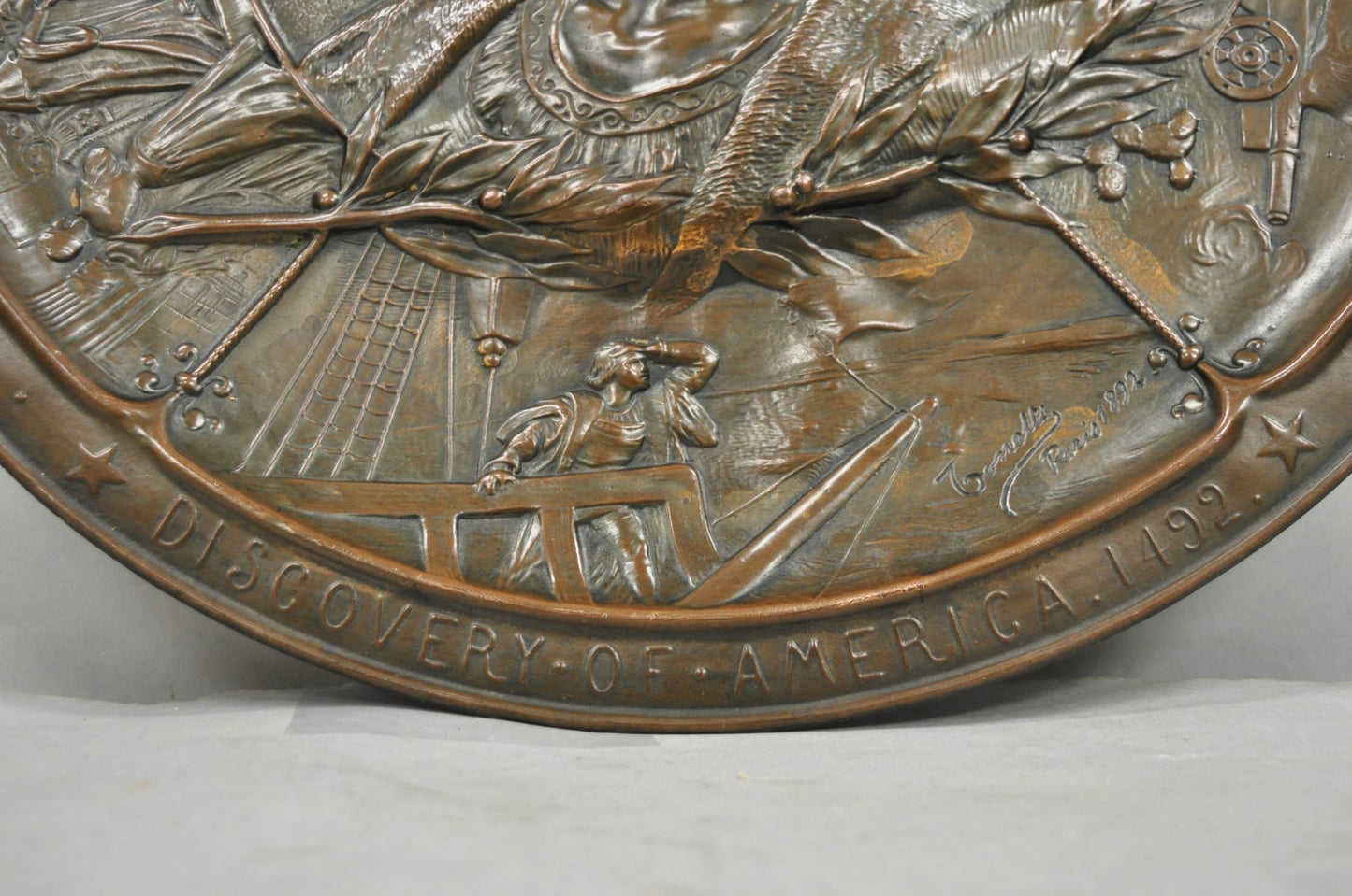 1893 World's Fair Columbian Exhibition Christopher Columbus Bronze Charge Plaque