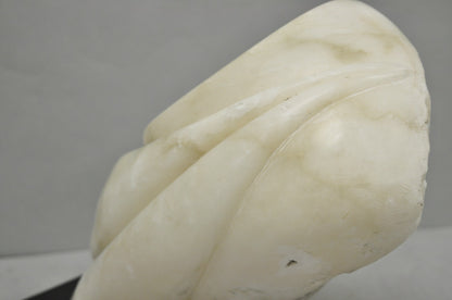 Vintage Modernist Abstract Carved Alabaster Marble Female Bust Figure Sculpture