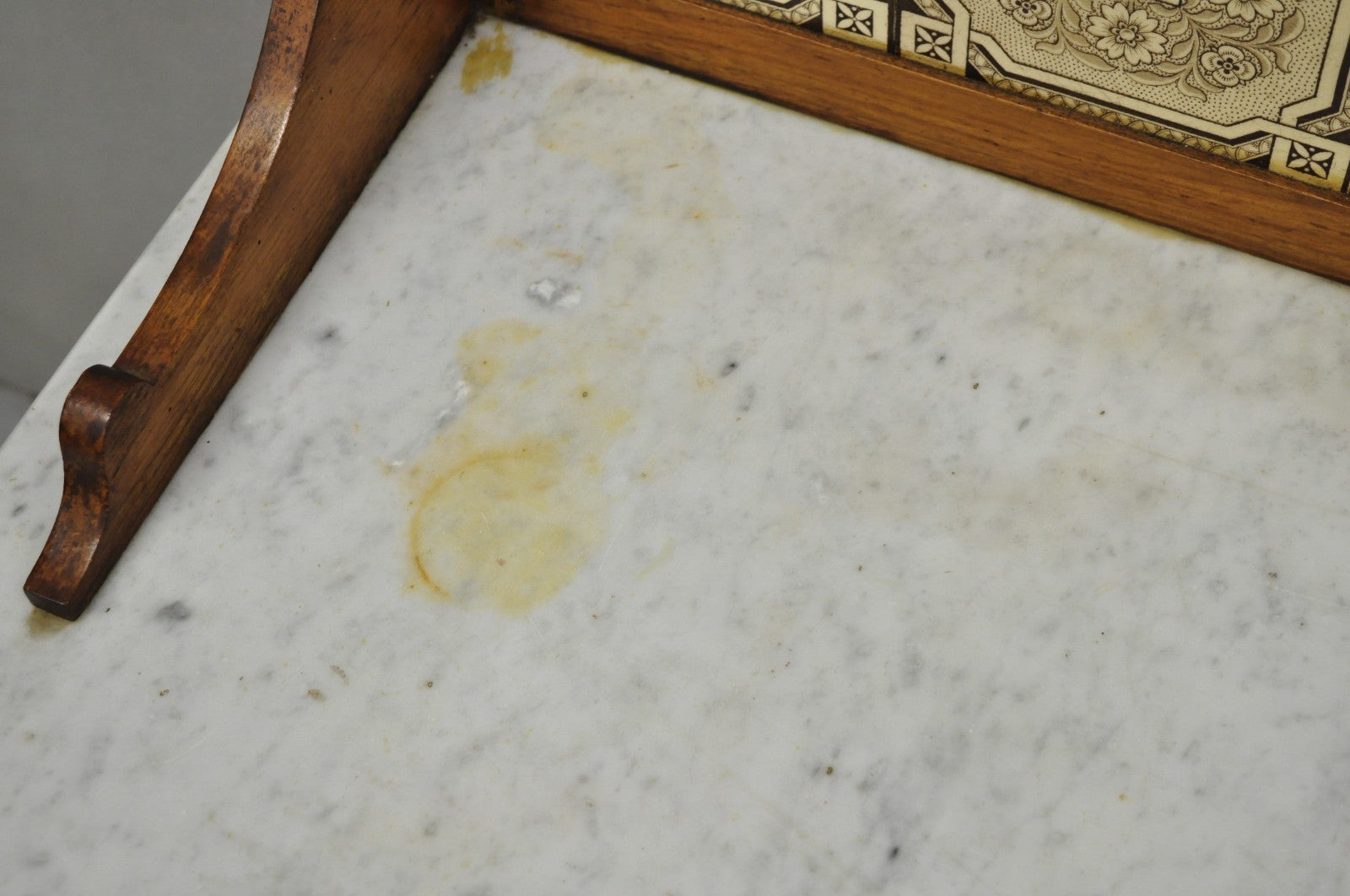 Antique Victorian Walnut Marble Top Washstand Good Luck Swastika Tile Backsplash