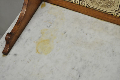 Antique Victorian Walnut Marble Top Washstand Good Luck Swastika Tile Backsplash