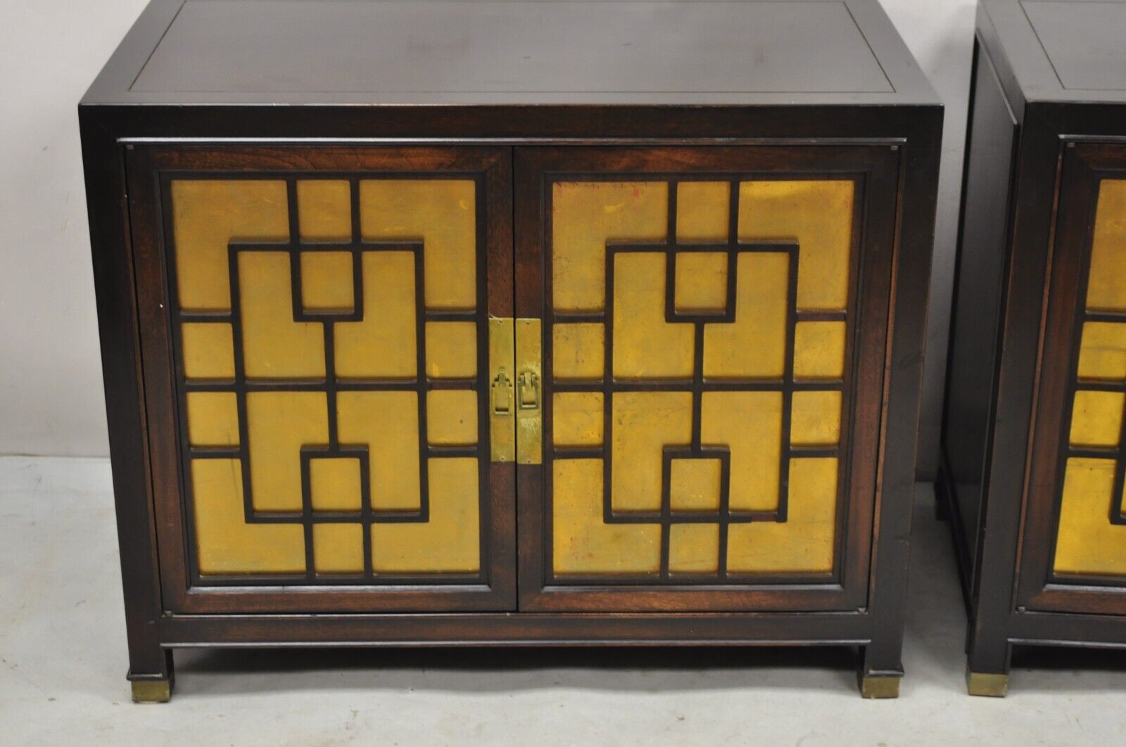 Vintage Chinoiserie James Mont Style 2 Door Nightstand Cabinets by Century Pair