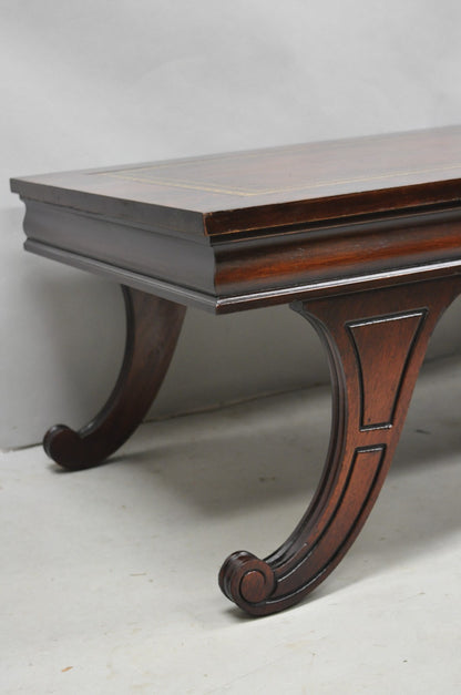 Vintage French Regency Mahogany Leather Top Saber Leg Coffee Table attr Weiman