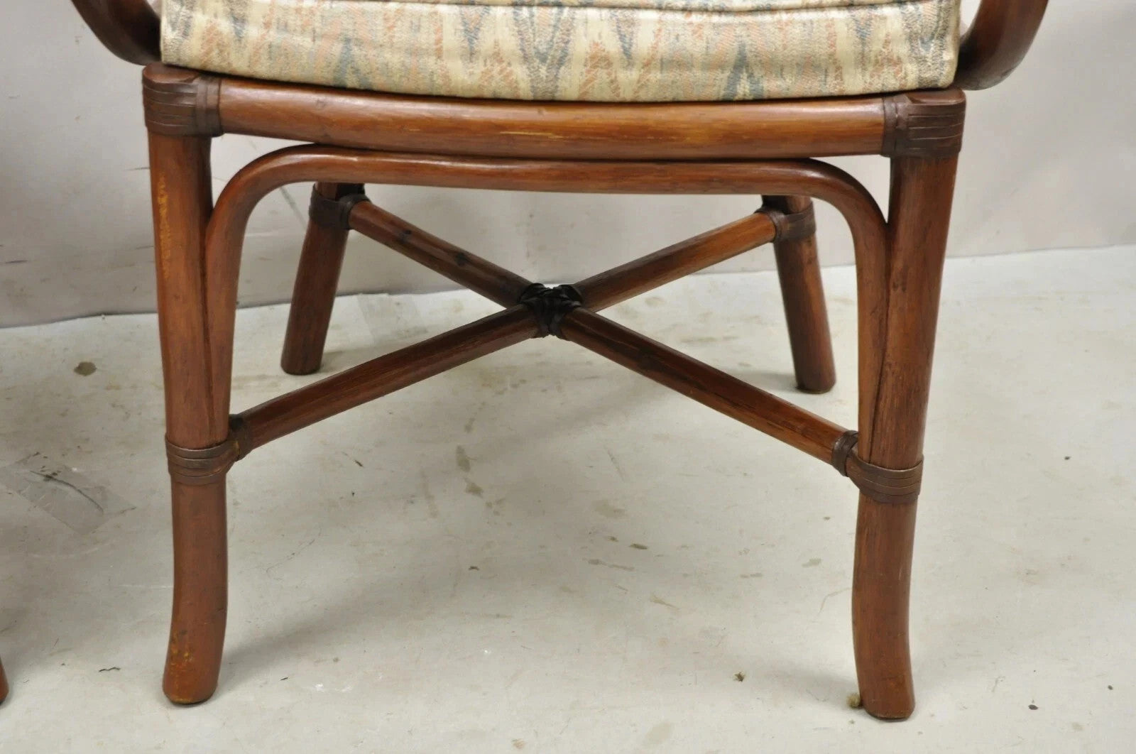 Vintage Hollywood Regency Bentwood Rattan Fan Back Dining Chairs - Set of 4