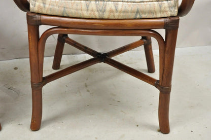 Vintage Hollywood Regency Bentwood Rattan Fan Back Dining Chairs - Set of 4