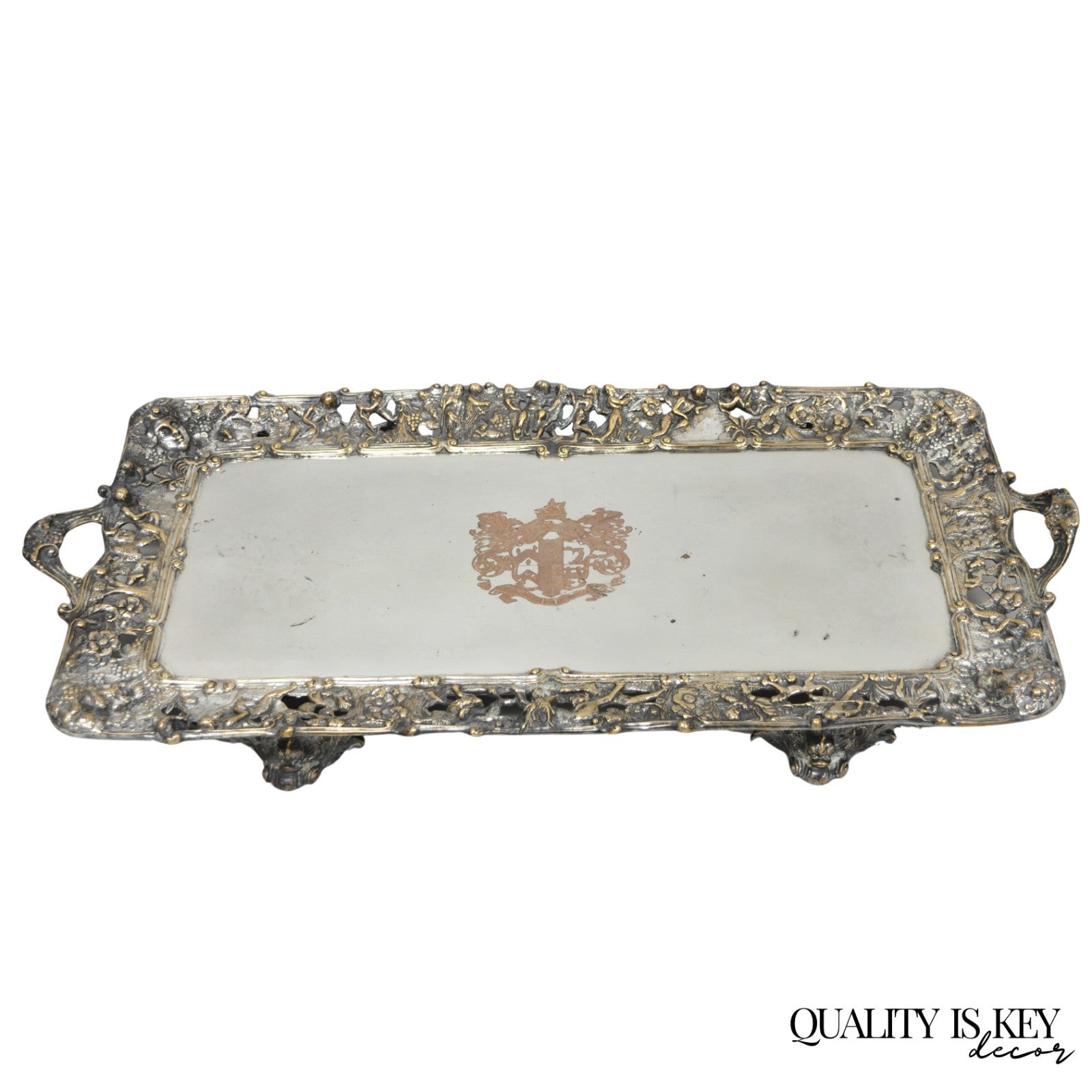 French Renaissance Bacchanal Scene Silver Plated Bacchus Figural Platter Tray