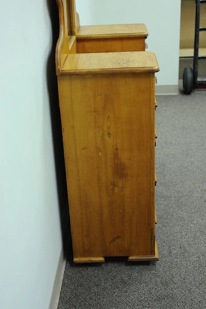 Antique Eastlake Victorian Carved Chestnut Step Down Cottage Dresser w/ Mirror