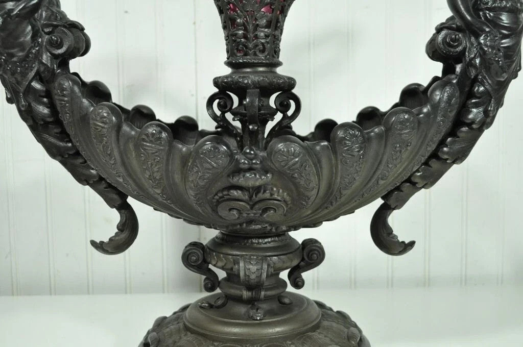 Antique Victorian Spelter & Marble Figural Mermaid Centerpiece Bowl Vase Epergne