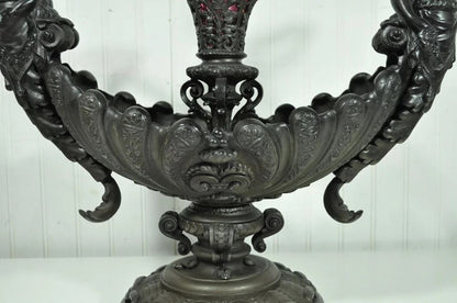 Antique Victorian Spelter & Marble Figural Mermaid Centerpiece Bowl Vase Epergne
