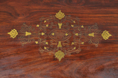 Vintage Anglo Indian Campaign Style Hardwood Curule Writing Desk w/ Brass Inlay