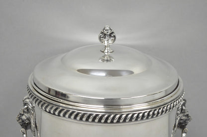 Antique English Regency Lion Head Silver Plated Covered Bar Ice Bucket