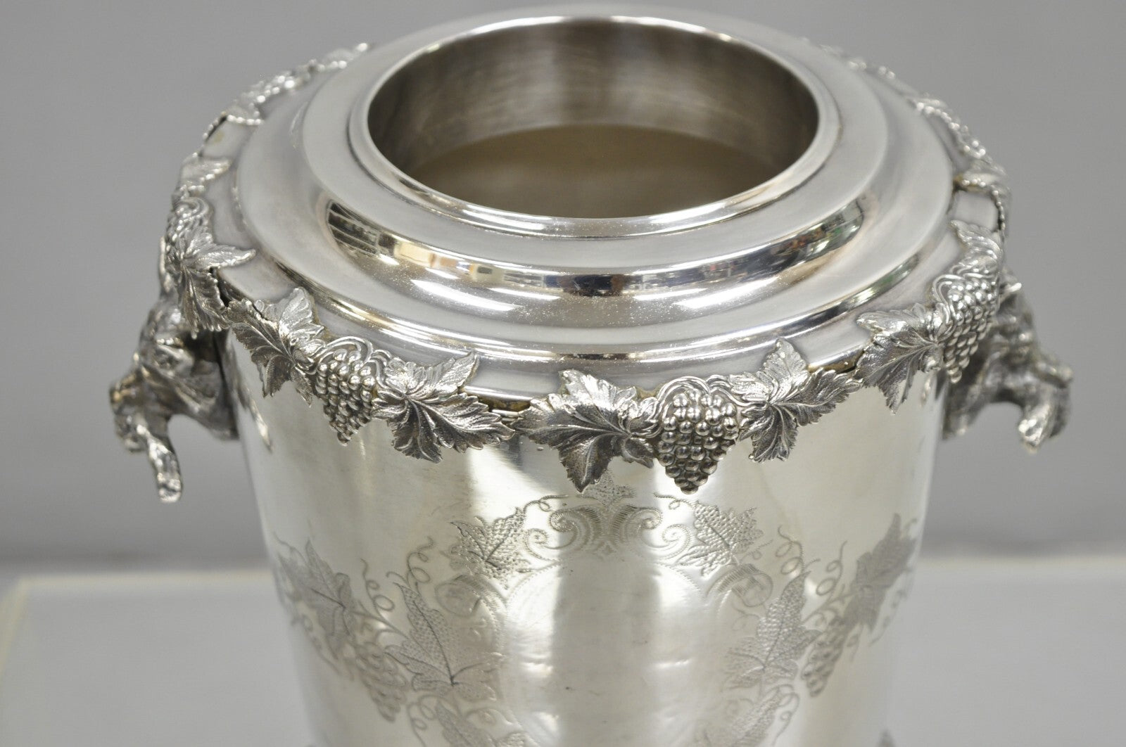Antique English Victorian Wolf Handle Silver Plated Champagne Chiller Ice Bucket
