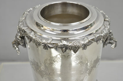 Antique English Victorian Wolf Handle Silver Plated Champagne Chiller Ice Bucket