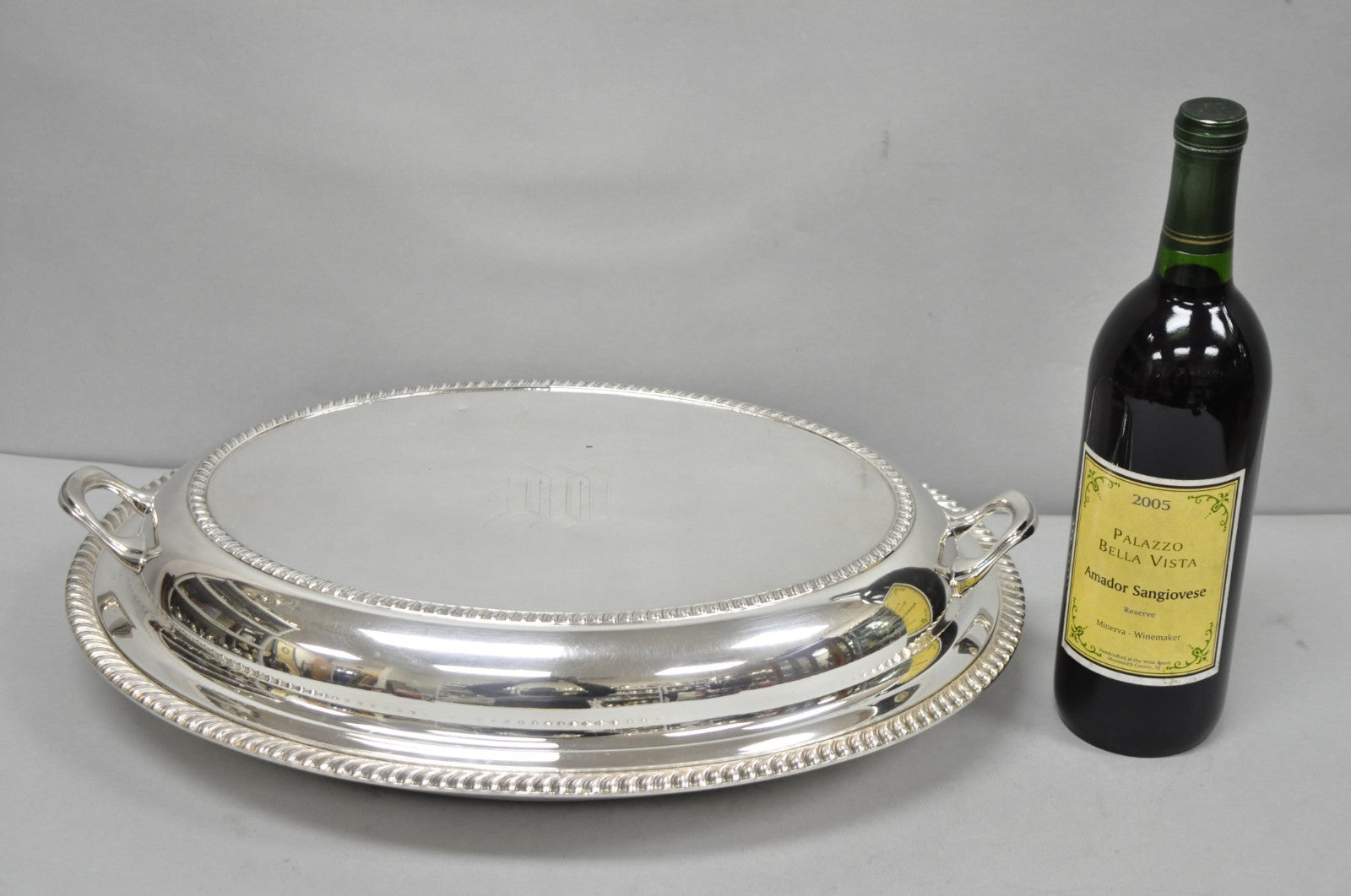 Antique English Regency Silver Plated  Large Covered Serving Dish 'M" Monogram