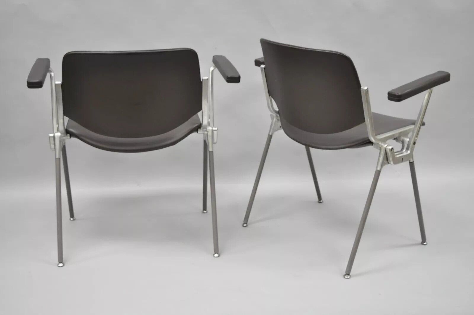 Giancarlo Piretti Castelli Italian Mid Century Modern Brown Arm Chairs - a Pair