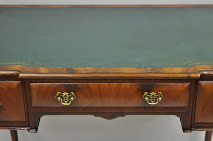Antique English Georgian Crotch Mahogany Green Leather Top Small Writing Desk