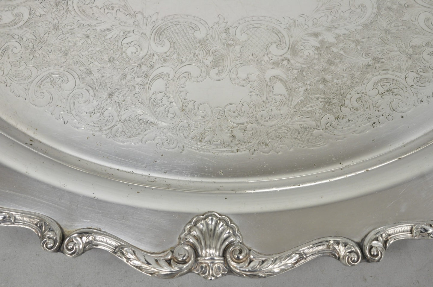 Vintage English Silver Mfg. Silver Plated Large Oval Butlers Platter Bar Tray