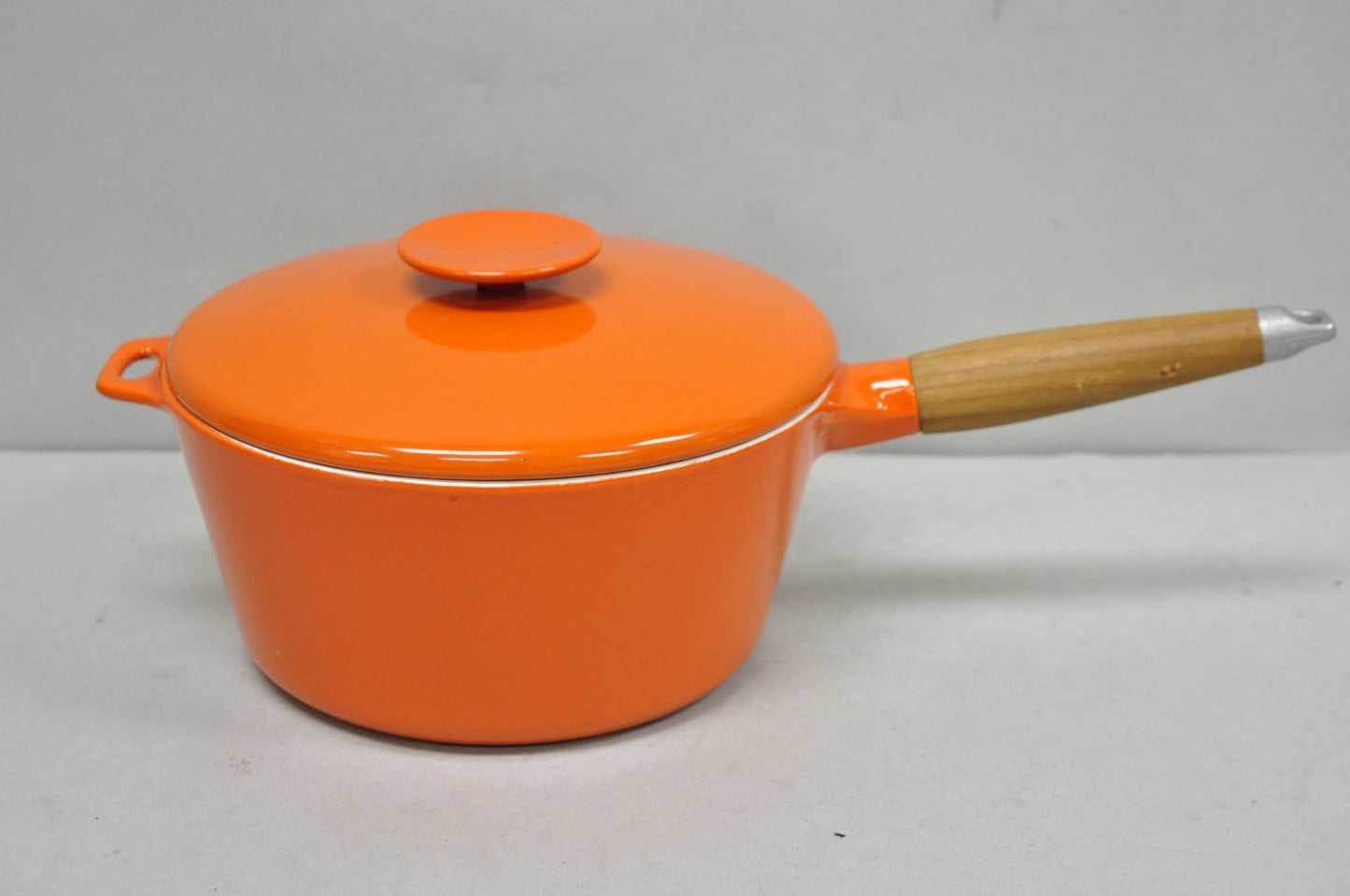 Copco Michael Lax Orange Enameled Cast Iron Saucepan Denmark MCM w / Lid