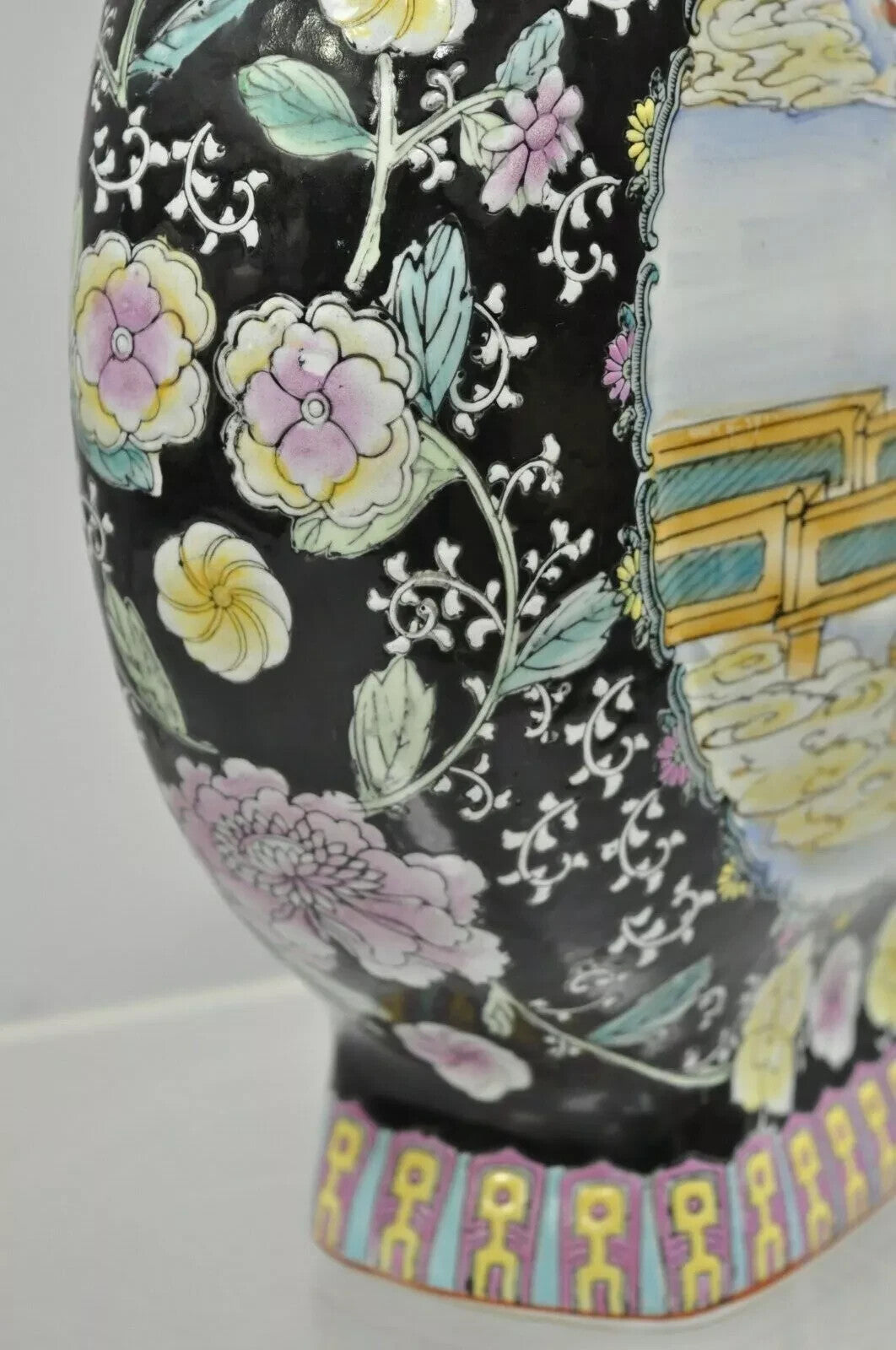 Vintage Chinese Porcelain Double Handle Large 19" Moon Flask Flower Vase