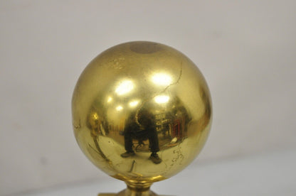 Vintage French Empire Style Brass Cannonball Column Form Branch Foot Andirons