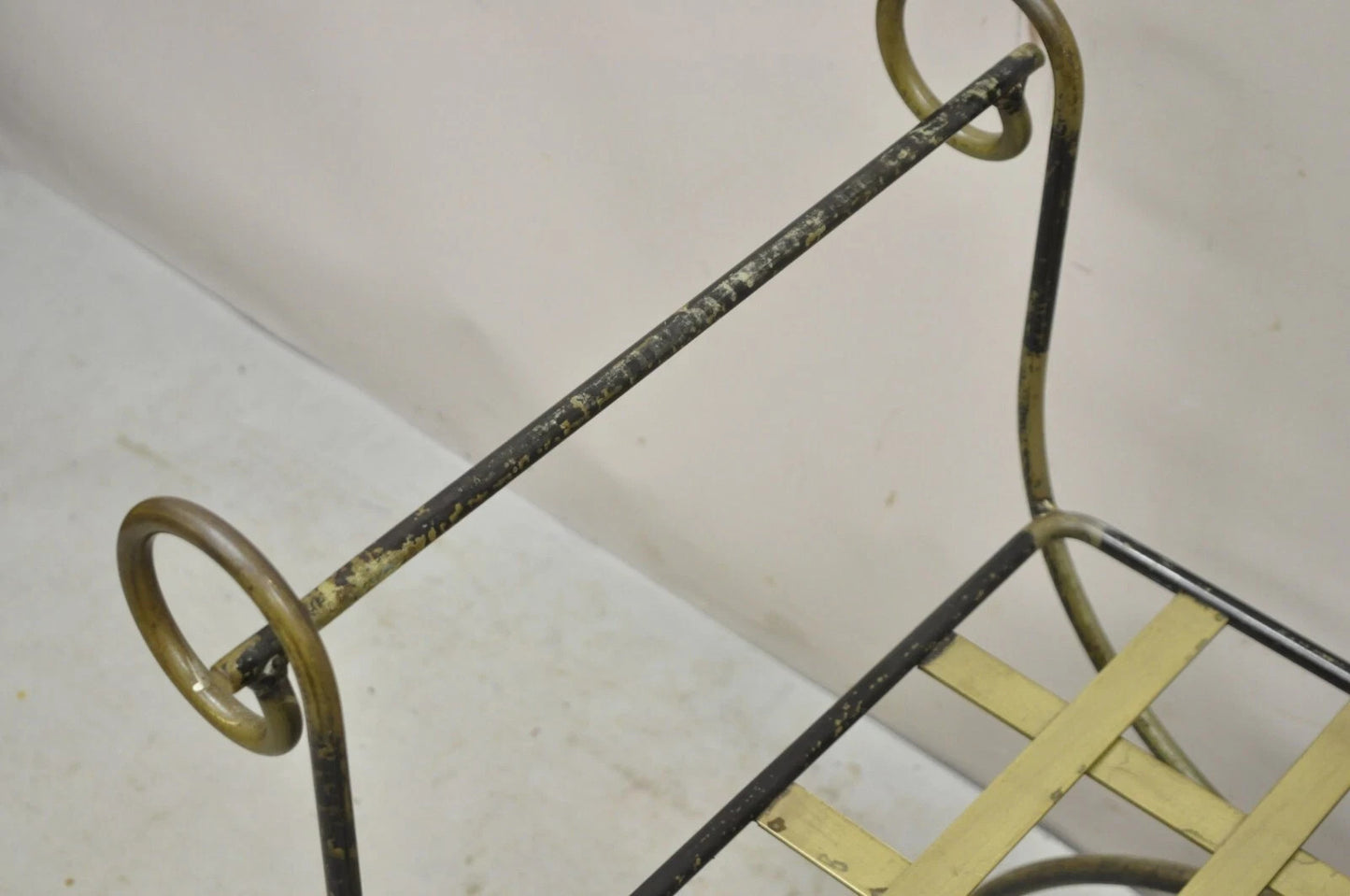 Vintage Neoclassical Style Wrought Iron Curule Savonarola X-Form Bench Chair