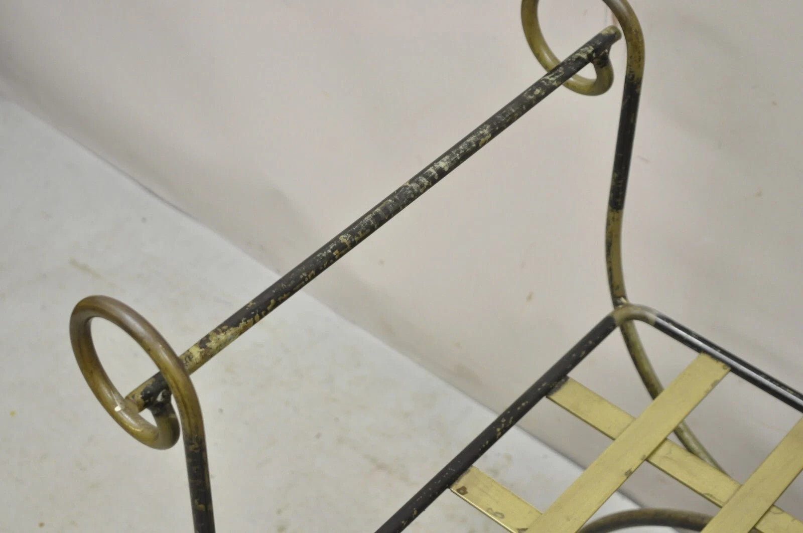 Vintage Neoclassical Style Wrought Iron Curule Savonarola X-Form Bench Chair
