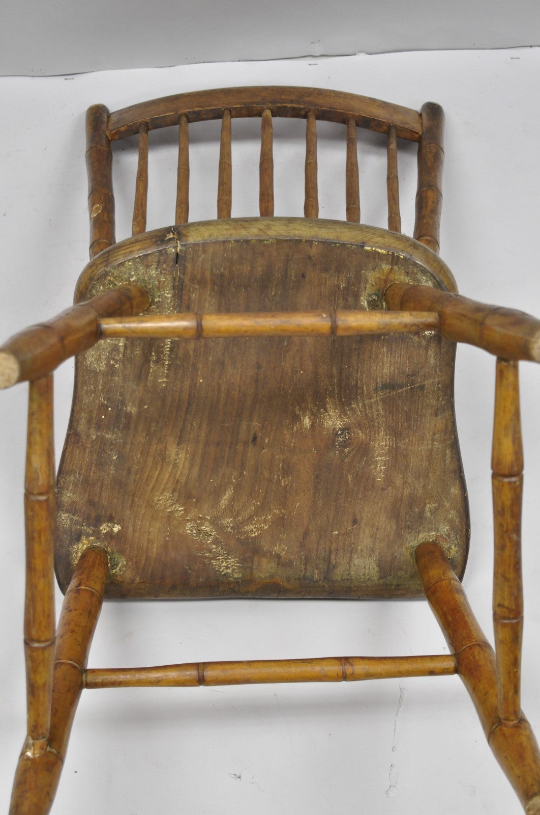 Antique Primitive Rustic French Farmhouse Wooden Faux Bamboo Side Chair